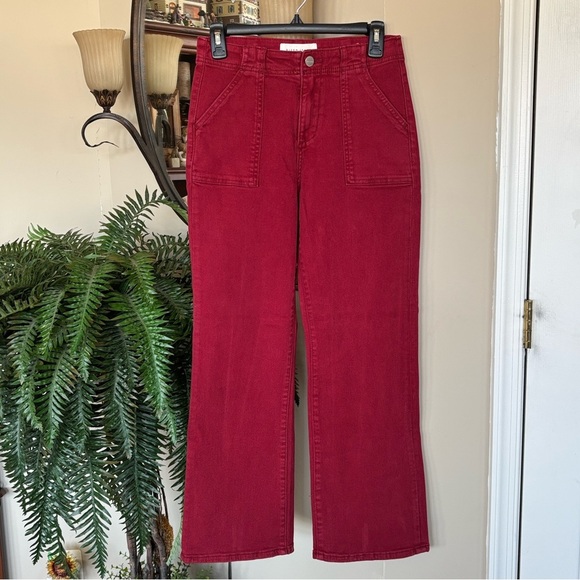 Brand New Risen High Rise Ankle Length Jeans Wine Red Fall Denim Cotton Stretch - Picture 15 of 16